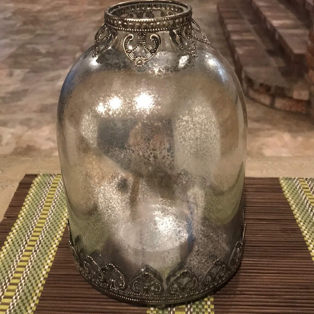 NWT Mercury Glass Candle Holder With Ornate Detail
